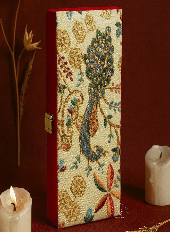 LIFAFEWALA Decorative Embroidery Shagun Box, Cash Box, Gaddi Box, Jewellery Box, Gift Box, Money Box Envelope in Peacock Design with Fur Inside(Red, Pack of 1) - Image 2